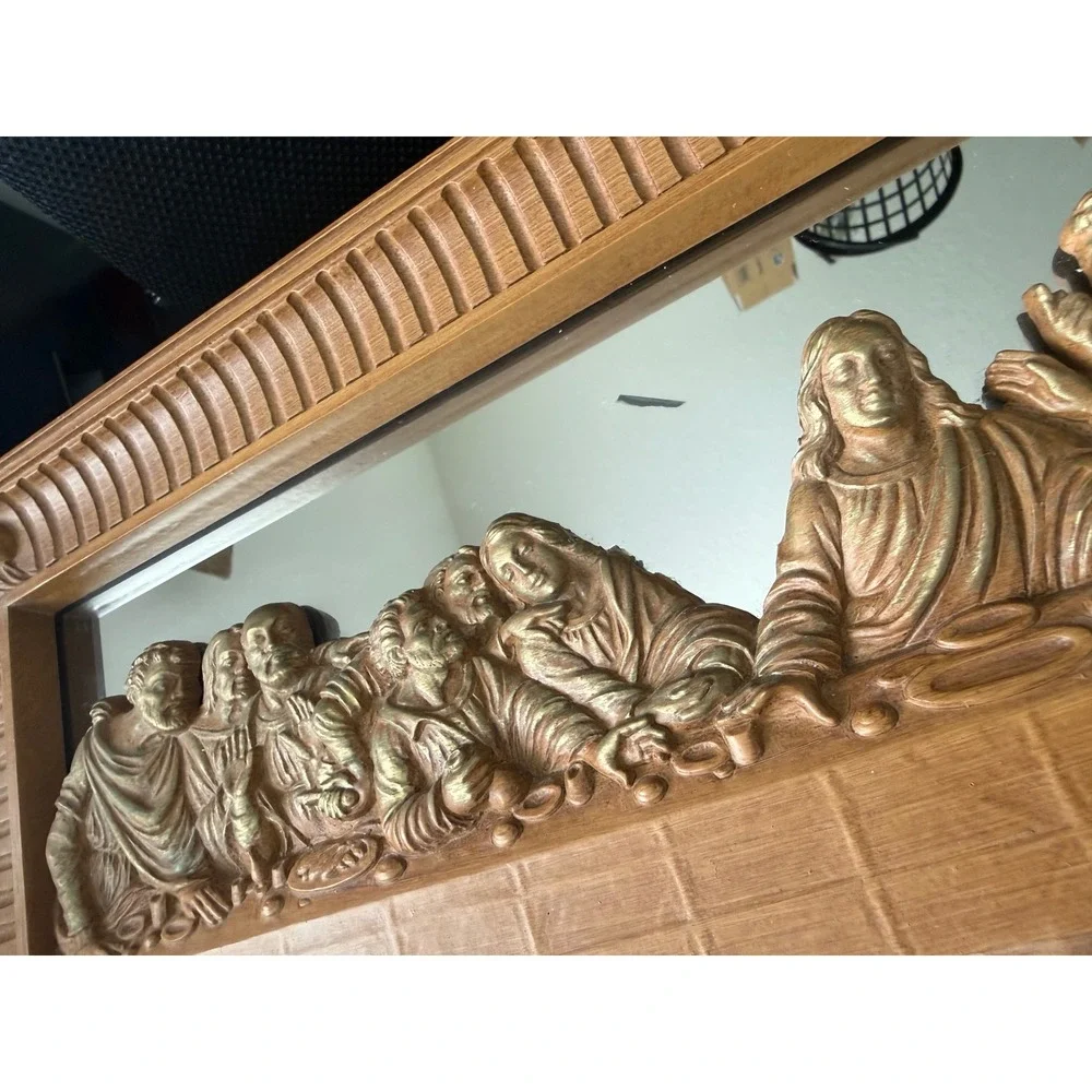 Vintage Homco The Last Supper 3D Relief Mirror Wall Art Faux Wood Frame 7651 USA